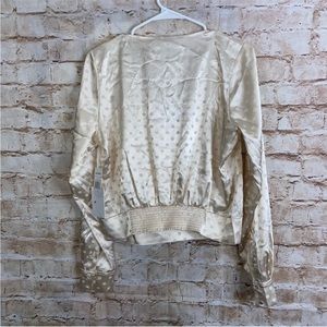 Good American Satin Jacquard Dot Blouse in Ivory Size 3 (large) NWT